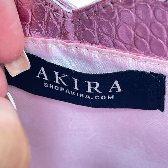 Akira Label Metallic Pink Mini Glam Bag Croc Embossed Rhinestone Handle - Picture 14 of 16
